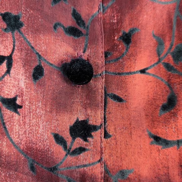 Vintage Floral Velvet Long Sleeve Button-Down Shirt size XL red black whimsigoth - Picture 6 of 9